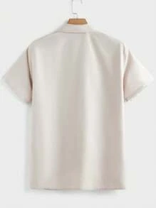 Manfinity VCAY 2pcs/Set Men Woven Close-Fitting Casual Shirt Set, Suitable For Daily Wear - Apricot - View 4