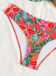 SHEIN Swim 女士海滩夏季服装，聚拢热带花卉度假比基尼套装，2 件套 - 彩色 - 查看 8