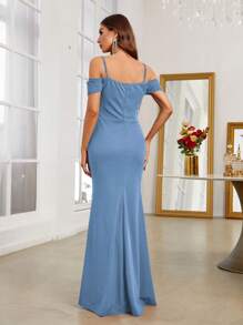 SHEIN Belle Burgundy Red Cold Shoulder Contrast Sequin Mermaid Hem Formal Dress