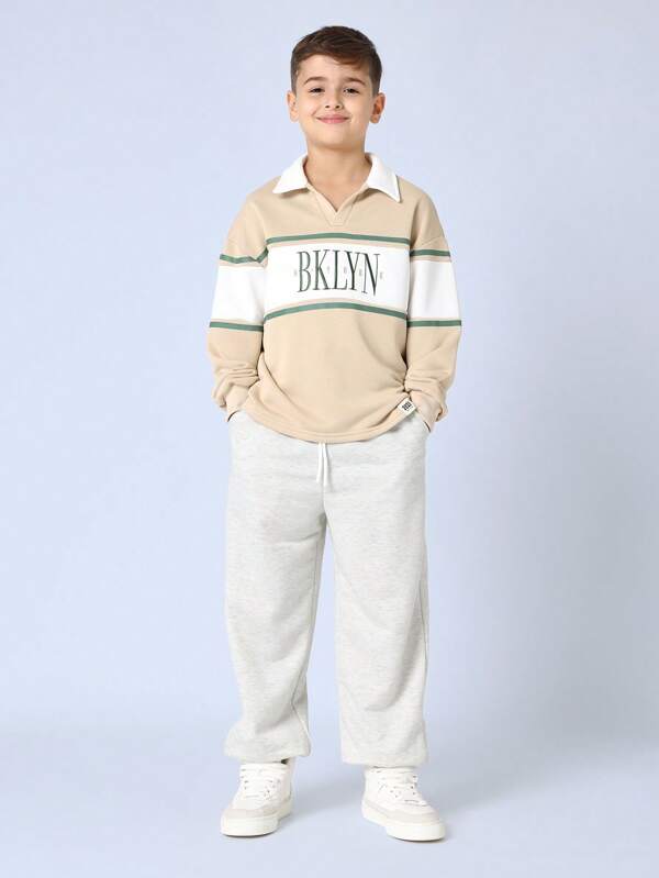 SUMWON Conjunto de sudadera con media cremallera estilo varsity de Bklyn Sports, ropa de descanso atlética de dos piezas, estilo universitario, ropa urbana juvenil casual y cómoda para otoño e invierno