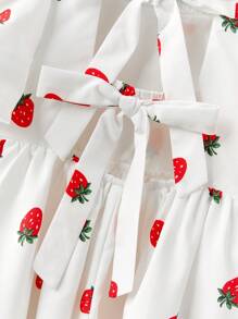 SHEIN Young Girls' Sweet Cherry Print Puff Sleeve Dress, Summer - Multicolor - View 7