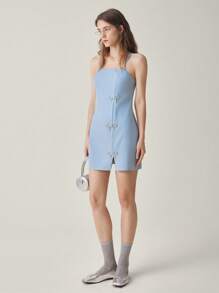 Muvela Robe mini sans manches pour femmes avec décoration de papillon de cristal, robe mini sans manches élégante convenant pour l'été