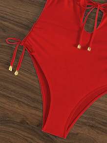 SHEIN Swim 1pc Red One-Piece Women Beach Summer Outfit - Red - View 4