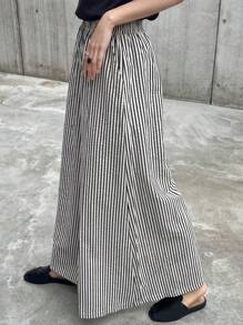 FRIFUL Pantalones de pierna ancha de talle alto a rayas para mujer, ropa casual de oficina para el verano