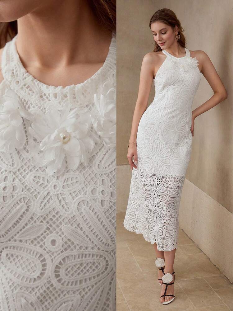 APPLIQUES GUIPURE LACE DRESS
