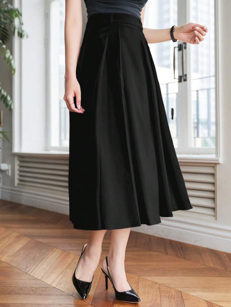 Women's Elegant Solid Color Pleated A-Line Skirt,Fall Clothes Winter Women Skirts