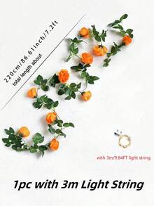 1 件人造花苋菜橙玫瑰丝绸花花环装饰悬挂花卉带 3 米 LED 灯串家居室内室外装饰母亲节、感恩节装饰、礼物 - 橘色 - 查看 3