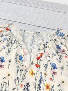 EMERY ROSE 女士休闲通勤碎花 V 领短袖衬衫 - 彩色 - 查看 4