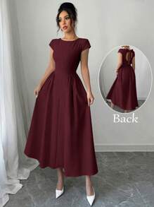Elenzga Women Elegant Solid Color Fashionable Minimalist Backless Dress, Suitable For Everyday, Commute, Wedding Season