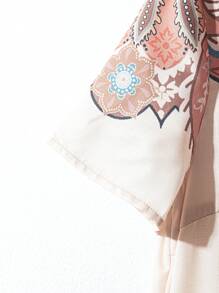 EMERY ROSE Vestido con cuello en V y manga corta con estampado floral, para usar de vacaciones - Albaricoque - Ver 5