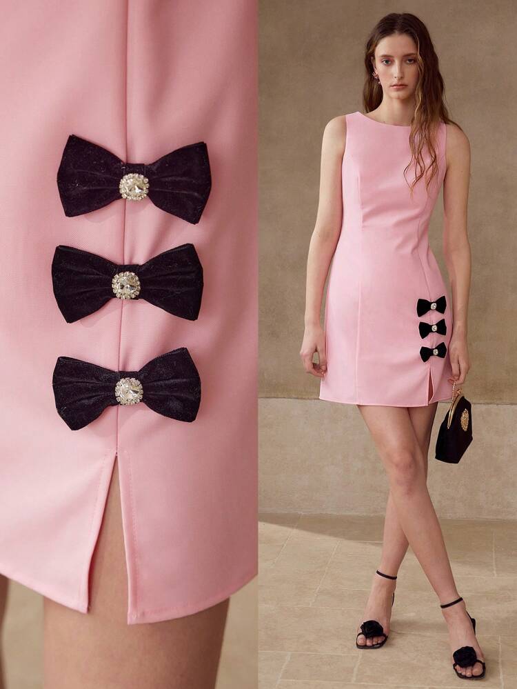 BOW DECOR SPLIT HEM DRESS