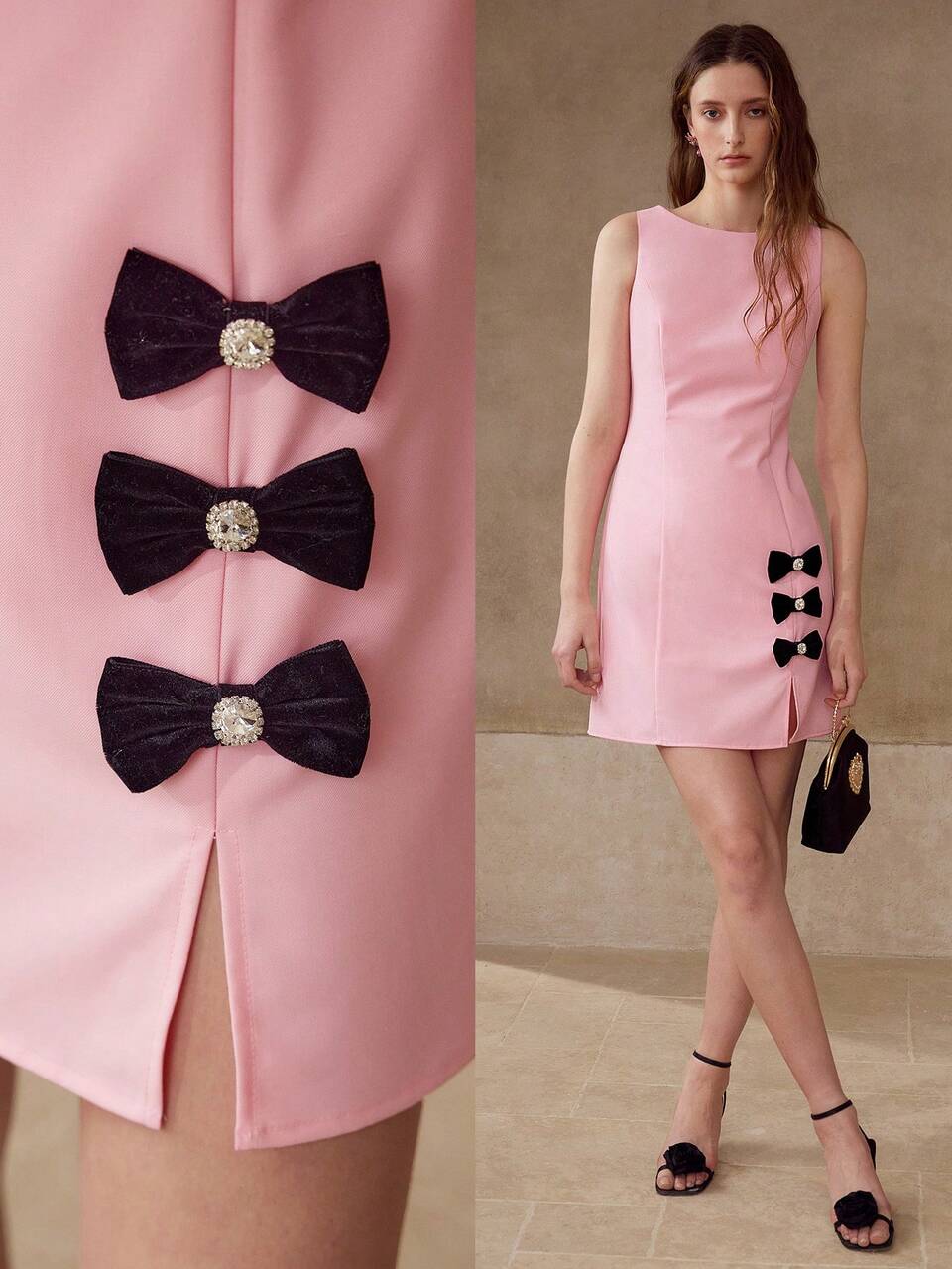 BOW DECOR SPLIT HEM DRESS