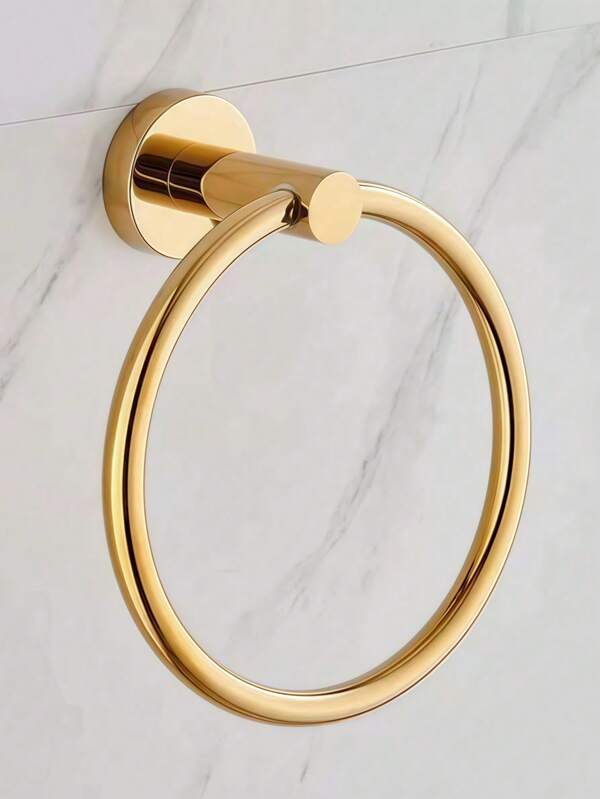 1pc 304 Stainless Steel Round Towel Ring Holder, Bathroom Towel Rack