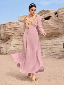 Al Najma Women's Sequin Embroidered Turkish & Arabic Maxi Dress, Modest Kaftan - Dusty Purple - View 4