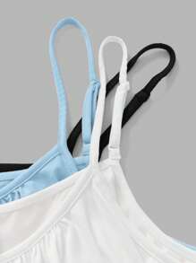 SHEIN EZwear 3 件/套大码女式褶皱宽松吊带背心可调节肩带吊带背心上衣，适合春夏季，颜色：黑色、白色、浅蓝色 - 彩色 - 查看 3