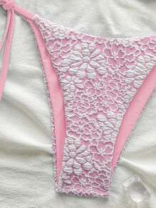 Swim Mod Beach Summer For Women, Textured Fabric Side Tie Bikini Bottoms - Baby Pink - View 3