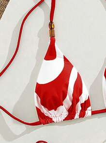 乳棕色吊带裤侧系带简约风格女士复古分体比基尼泳装两件套海滩度假