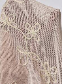 SHEIN Frenchy 女士杏色短袖网眼透气舒适简约刺绣纹理图案T恤，夏季重工细节手工花卉图案，适合夏季穿着，女士夏季上衣，印花T恤，女士沙滩装，女士印花T恤，度假休闲花卉图案T恤 - 粉色 - 查看 8