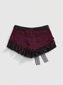 ROMWE Goth Y2K Dark Pirate Skull Mini Denim Shorts - Red - View 2