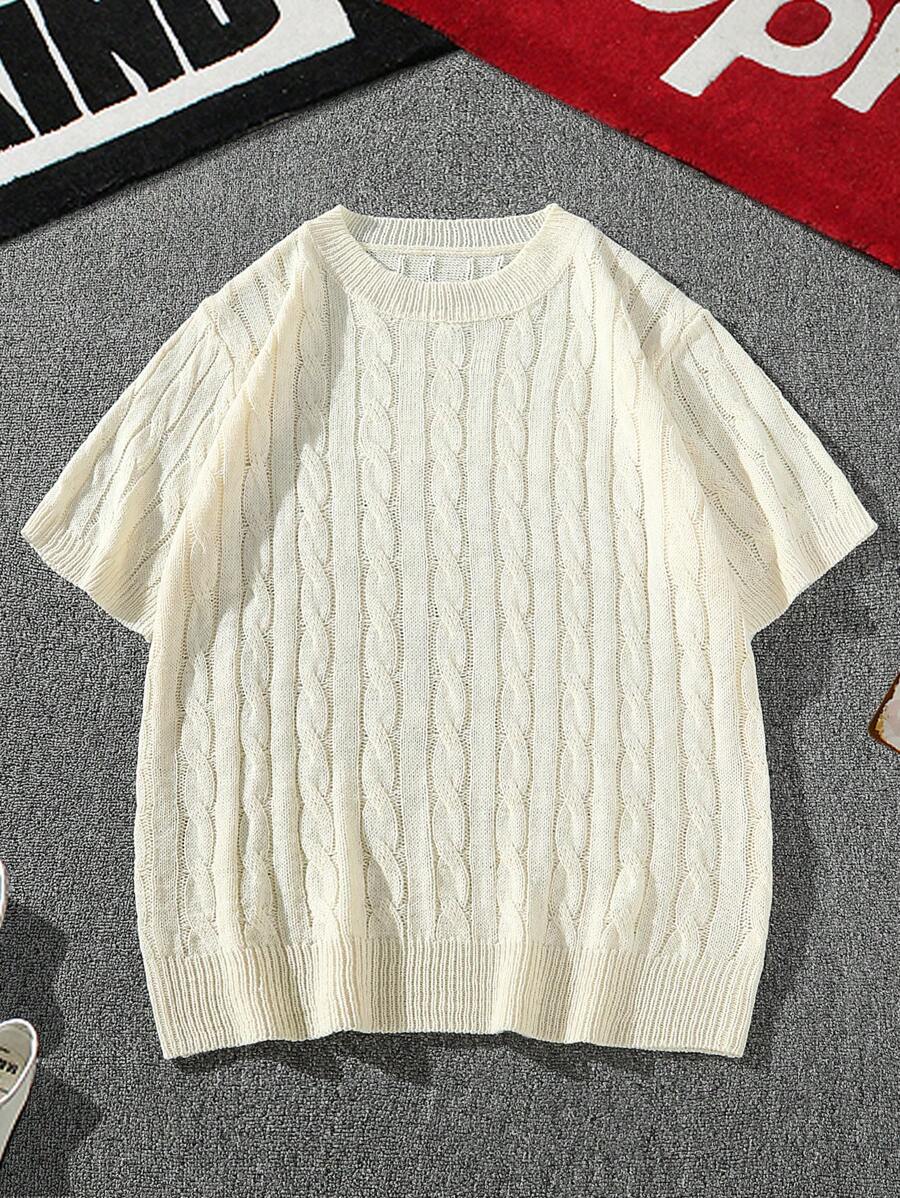 Manfinity Hypemode Men's Solid Color Round Neck Short Sleeve Casual Knitted Top - Apricot - View 1