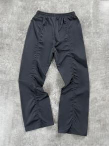 SHEIN Kids Tween Boys' Casual, Versatile, Comfortable Pleated, Tapered, Loose, Straight Leg Solid Woven Trousers Suitable For Commuting, School, Casual, Holiday, Vacation, Sports, Spring, Summer, Fall, Winter - Grey - View 3