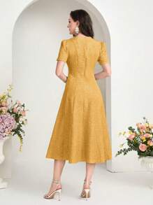 Modelyn Vestido largo para mujer con escote entallado, mangas abullonadas y largo hasta los tobillos, ideal para eventos de noche