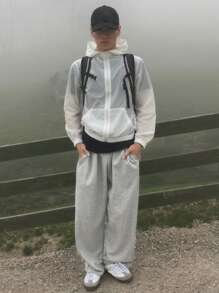 DAZY Pantalón de chándal informal suelto con cordón en la cintura para hombre, color gris sólido de primavera - Gris Claro - Ver 4