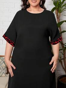 EMERY ROSE 大码休闲豹纹拼布连衣裙