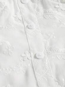 SHEIN MOD Spring And Summer New Plus Size Women Floral Embroidery Blouse, French Elegant Women White Top, Suitable For Summer Tops,Plus Women Blouses,Summer Blouse,Button Down Shirt,Flower Top,Curve Plus Tops - White - View 2