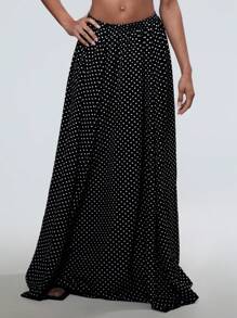 Flirla Set de 2 piezas con camiseta de tirantescortay falda larga de línea A con estampado de lunares de estilo de resort de primavera/verano