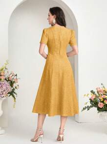 Modelyn Vestido largo para mujer con escote entallado, mangas abullonadas y largo hasta los tobillos, ideal para eventos de noche