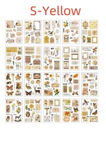 SHEIN 20 piezas Libro de pegatinas de decoración de papel japonés, libro de pegatinas de decoración para mascotas, pegatinas vintage para manualidades y decoración de scrapbooking - Multicolor - Ver 14
