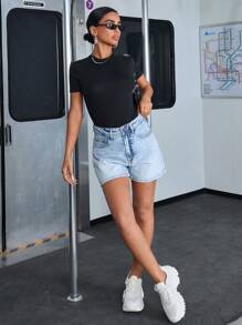 RueChic Women's Solid Textured Casual Bodysuit