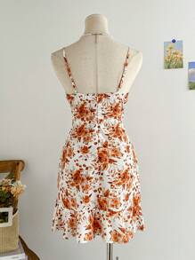 Soleia 女士 V 领绑带花卉扎染印花迷你连衣裙，度假/夏季/春季