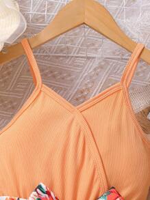 Tween Girls' Beach Vacation Floral Print Spaghetti Strap Rompers Summer Girl Clothes - Multicolor - View 5