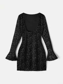SHEIN 女款豹纹喇叭袖迷你连衣裙 AIIRZ - 黑色 - 查看 2