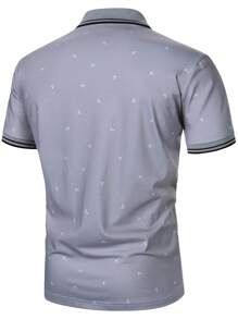 Manfinity Mode Men's Striped Anchor Casual Commuting Short Sleeve Polo Shirt - Grey - View 2