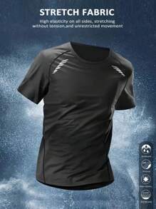 Manfinity Sport Corelite Men's Breathable Short Sleeve Athletic T-Shirt: Black Round Neck Regular Length Stretch Fabric For Unrestricted Movement - Black - View 1