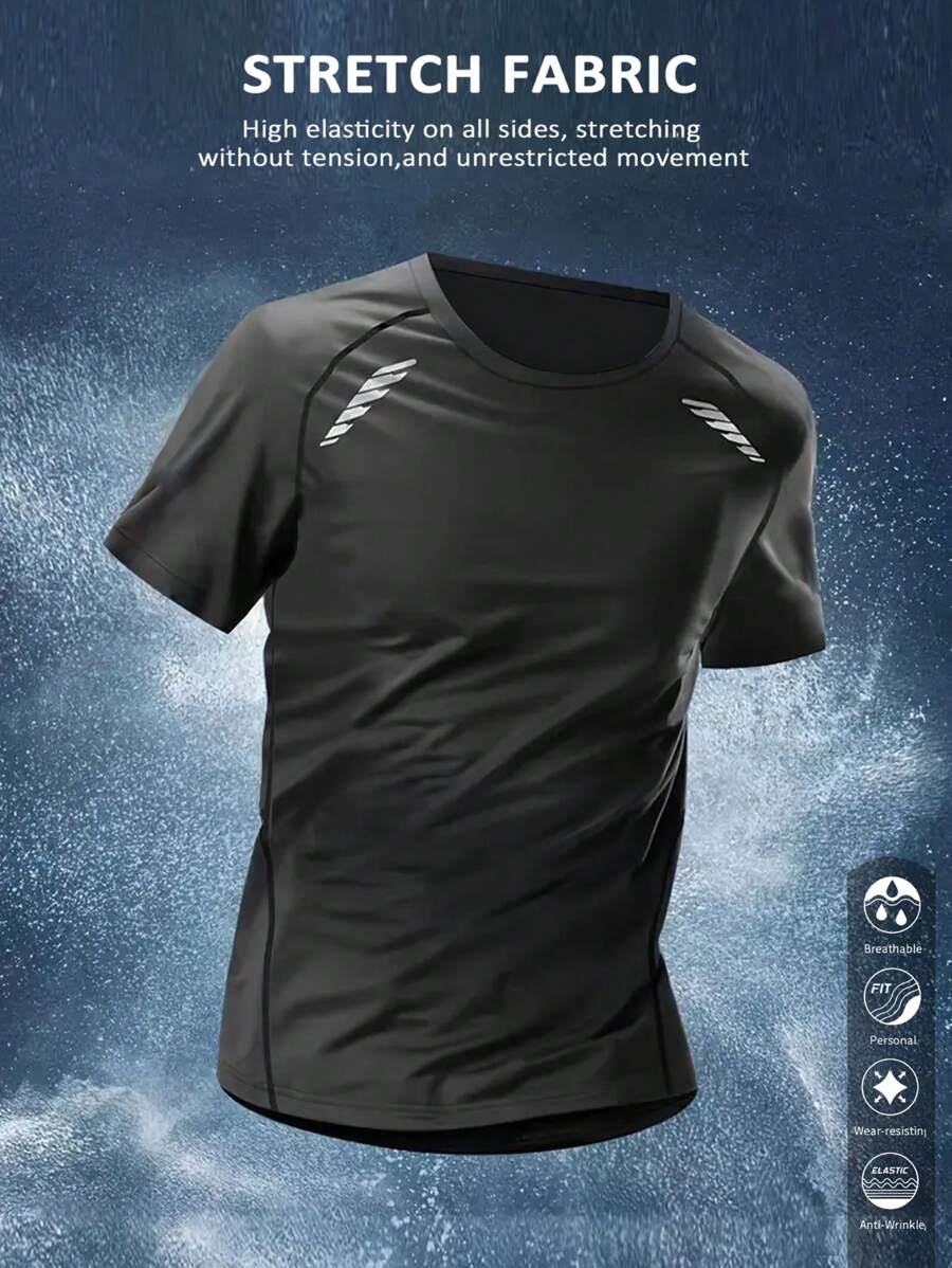 Manfinity Sport Corelite Men's Breathable Short Sleeve Athletic T-Shirt: Black Round Neck Regular Length Stretch Fabric For Unrestricted Movement - Black - View 1