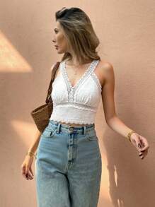 SHEIN Frenchy Women Contrast Lace Fitted Camisole Summer Casual - Apricot - View 1