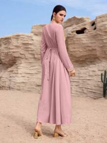 Al Najma Women's Sequin Embroidered Turkish & Arabic Maxi Dress, Modest Kaftan - Dusty Purple - View 7