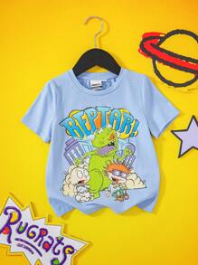 Nick 90s | SHEIN Young Boy Casual & Sporty Cartoon Dinosaur Print Tee, Suitable For All Spring And Summer. - Blue - View 1