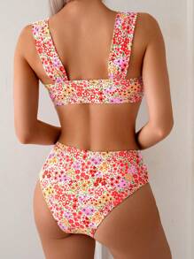 SHEIN Swim Bộ bikini họa tiết hoa nhỏ xinh xắn cổ chữ V mùa hè mới cho nữ - Nhiều màu - Xem 2