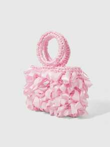 ROMWE Kawaii Vacation Style Pink Braided Handle Tote Bag - Pink - View 2