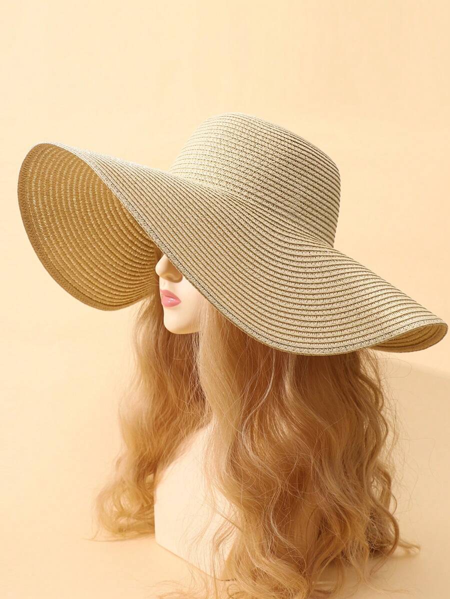 Simple Fashion Large Brim Straw Hat For Beach, Resort, Vacation - Beige - View 1
