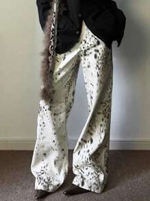 INAWLY Pantaloni casual con vita elastica e stampa, adatti per uso quotidiano, taglie comode - Bianco - Visualizzare 1