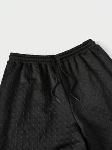SHEIN Forever 21 Men's Fitted Black Sports Trousers With Woven Labels On The Hems For Summer Leisure