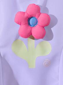 年轻女孩夏季可爱甜美 3D 花卉无袖连衣裙，女孩 3D 剪裁设计套头连衣裙适合花园日常玩耍或上学 - 淡紫色 - 查看 3