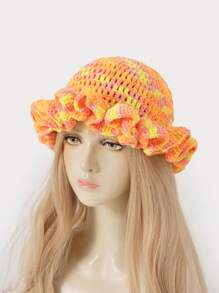 Handgemachte gehäkelte Rüschen Batik gewellte Kante gestrickte Beanie Mütze für Damen