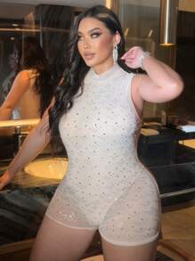 Franclia Enterizo con rhinestones para mujer de tallas grandes